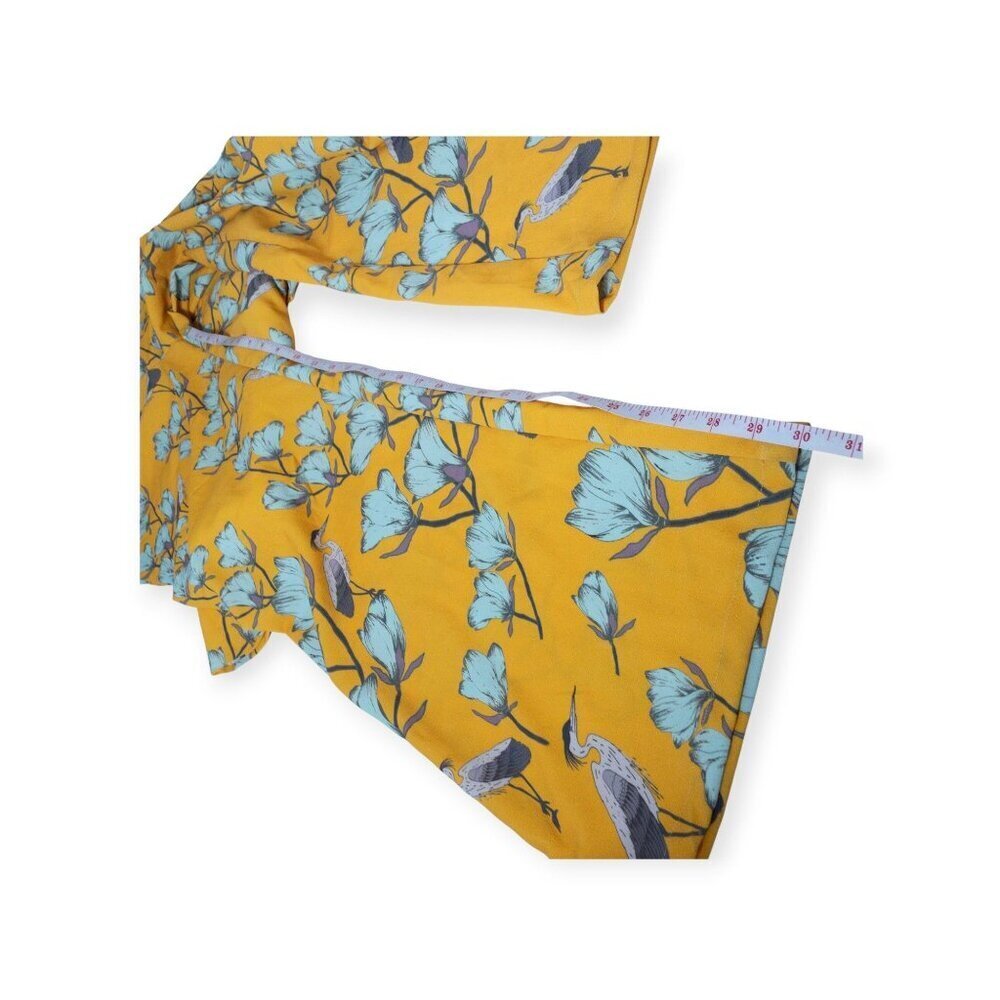 Anthropologie Varun Bahl Warbler yellow ruffle trim jumpsuit SZ 8 Heron Print - Picture 7 of 10